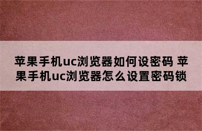 苹果手机uc浏览器如何设密码 苹果手机uc浏览器怎么设置密码锁